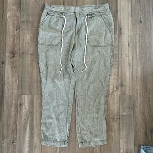 ANTHROPOLOGIE Green and White Striped Linen Blend Pants Size Large